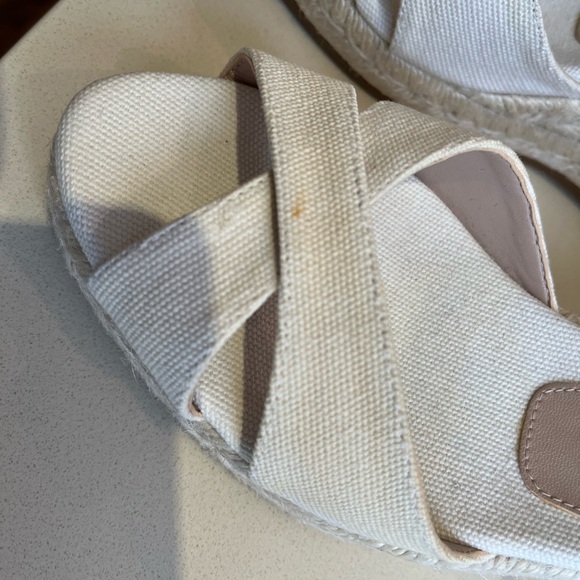 Stuart Weitzman Cream Espadrilles with Ankle Strap and Gold Accents - Picture 10 of 11